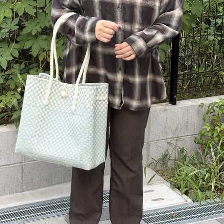 【11月2日(月)〜11月6日(金)発送】Gummy Bag No.500 (Size: L) ' gingham ' _Dusty Blue Fizz