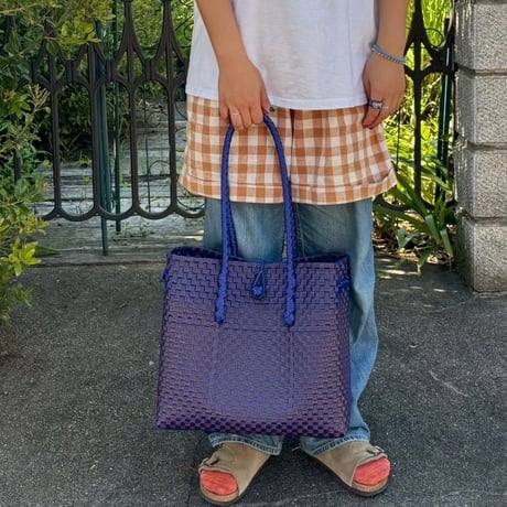 【8月31日(月)〜順次発送】 Gummy bag No.33 (Size: L) 'gingham'_Azzurro e Marrone