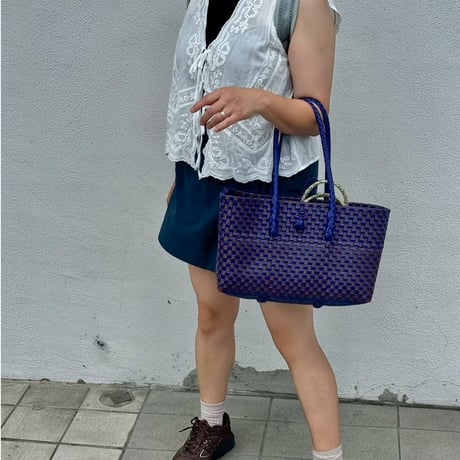 【7月13日(月)〜7月17日(金)発送】 BOSTON BAG No.21 'gingham' _ Azzurro e Marrone