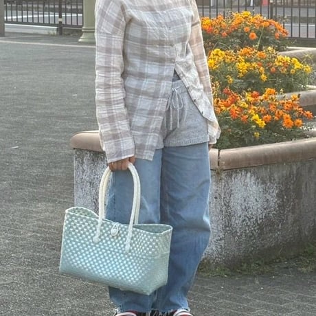 【10月26日(月)〜10月30日(金)発送】 BOSTON BAG No.32 'gingham' _ Dusty Blue Fizz