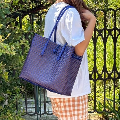 【8月31日(月)〜順次発送】 Gummy bag No.33 (Size: L) 'gingham'_Azzurro e Marrone