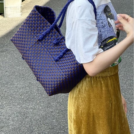 【7月13日(月)〜7月17日(金)発送】 BOSTON BAG No.21 'gingham' _ Azzurro e Marrone