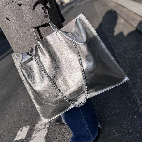 【blancle】M.LEATHER FLAT TOTE L(silver)
