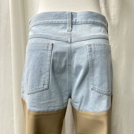 denim×fakeleather pants(beige)