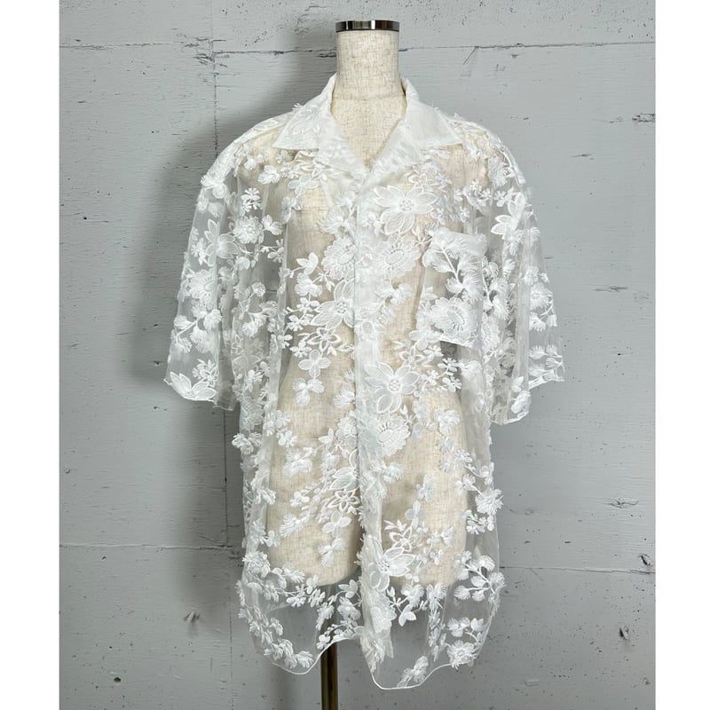 special price】 tulle lace BIG shirt(offwhite)
