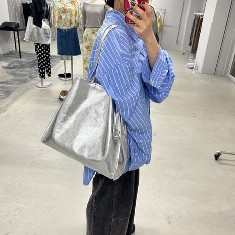 【blancle】M.LEATHER SQUEEZE BIG TOTE (silver)