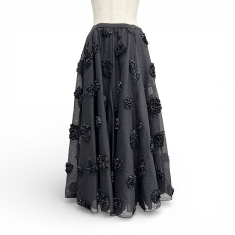【ARCHIVE STANCE】flower dot circular skirt(black)