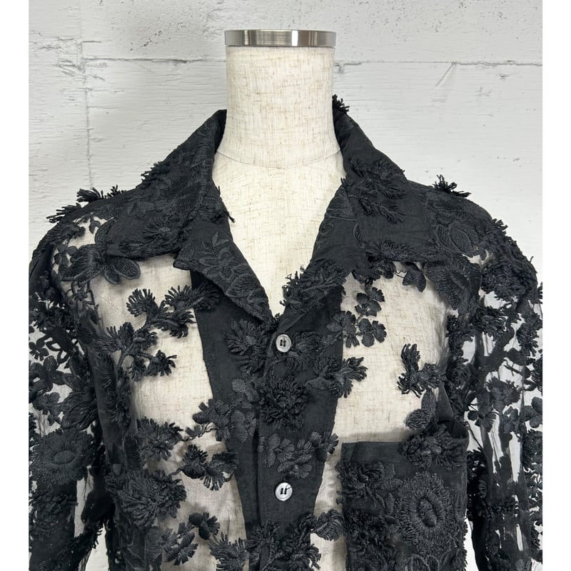 No.275 Prince 黒レースの豪華シャツ LL 新品 A.PRESSE - アプレッセ 25SS Leather Regular Collar Shirt(25АР