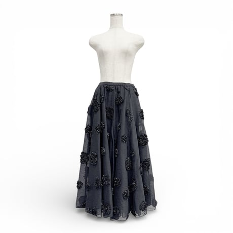 【ARCHIVE STANCE】flower dot circular skirt(black)
