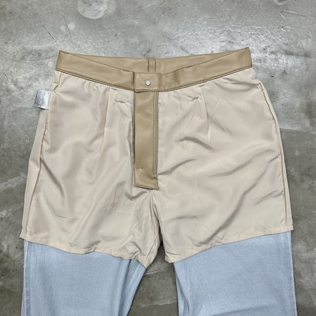 fakeleather×denim pants(beige)
