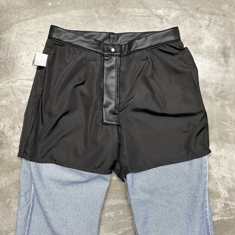 fakeleather×denim pants(black)