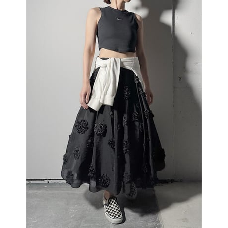 【ARCHIVE STANCE】flower dot circular skirt(black)