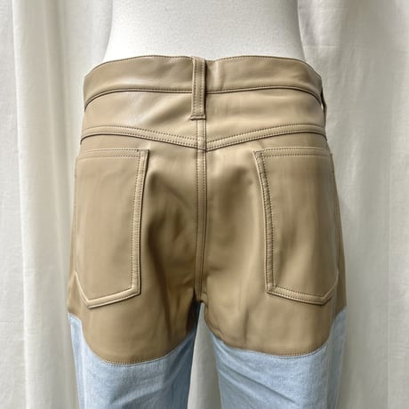 fakeleather×denim pants(beige)