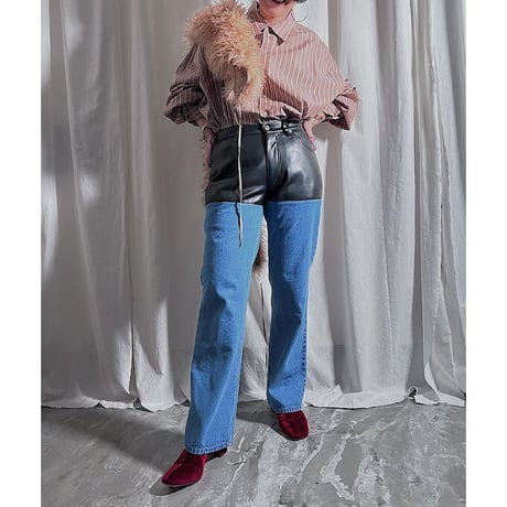 fakeleather×denim pants(black)