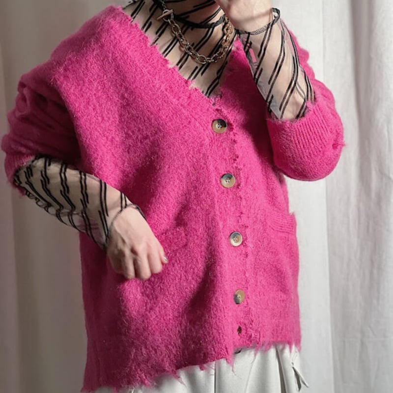 frayed VN cardigan(pink) | PROVOKE design boutique