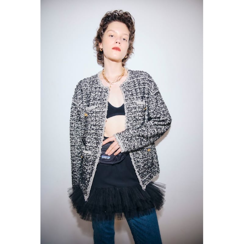 ARCHIVE STANCE】no-collar knit big jacket | STO