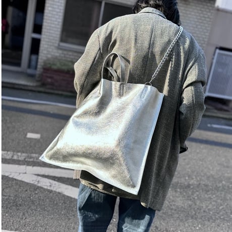 【blancle】M.LEATHER FLAT TOTE L(silver)