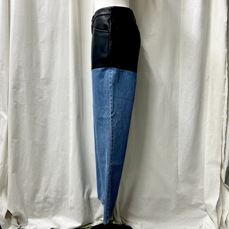 fakeleather×denim pants(black)