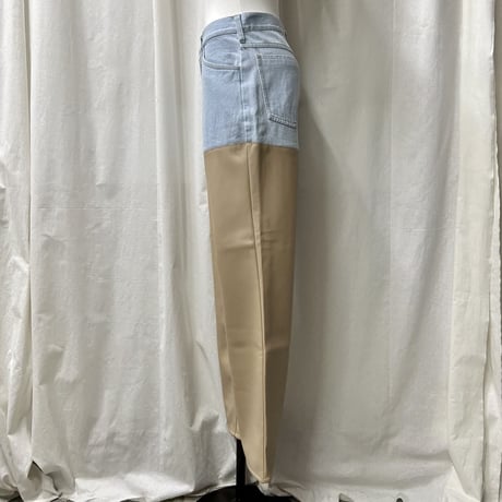 denim×fakeleather pants(beige)