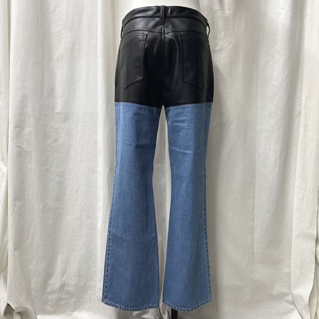 fakeleather×denim pants(black)