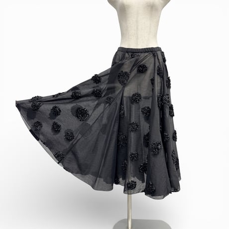 【ARCHIVE STANCE】flower dot circular skirt(black)