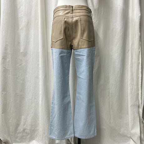 fakeleather×denim pants(beige)