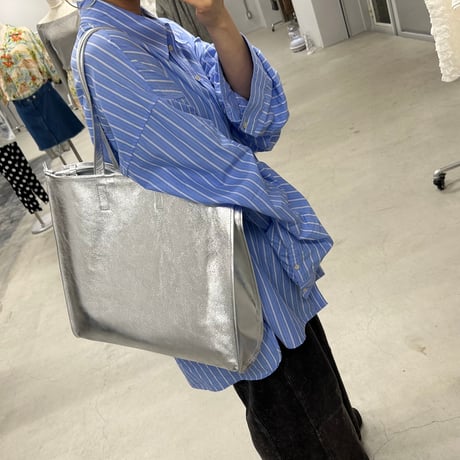 【blancle】M.LEATHER SQUEEZE BIG TOTE (silver)