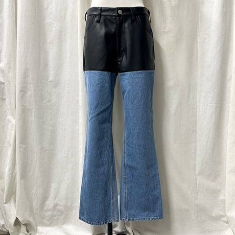 fakeleather×denim pants(black)