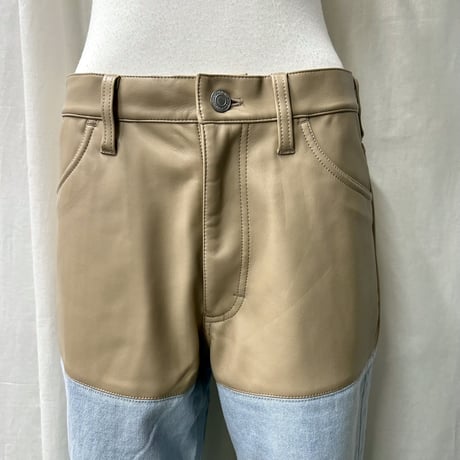 fakeleather×denim pants(beige)