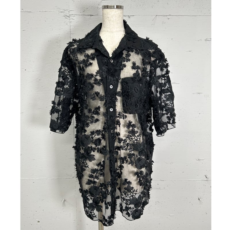 special price】 tulle lace BIG shirt(black) | P
