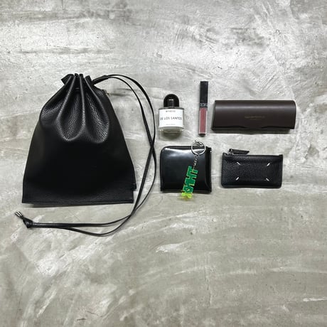 【blancle】S.LEATHER ZIP DRAWSTRING M(black)