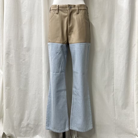 fakeleather×denim pants(beige)