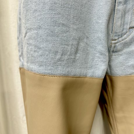 denim×fakeleather pants(beige)