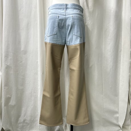 denim×fakeleather pants(beige)