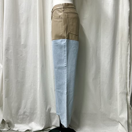 fakeleather×denim pants(beige)