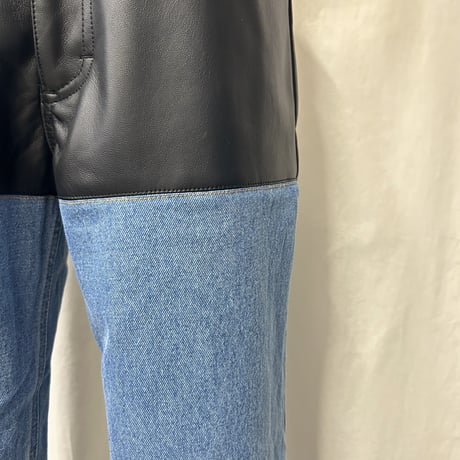 fakeleather×denim pants(black)