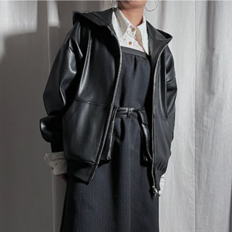 fakeleather hoodie(black) | PROVOKE design bout...