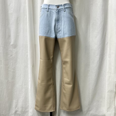 denim×fakeleather pants(beige)