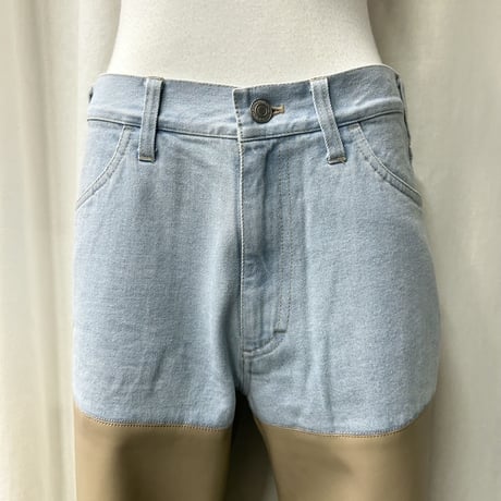 denim×fakeleather pants(beige)