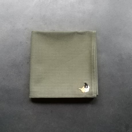 NECOREPA 刺繍ハンカチNo18　モスグリーン三毛