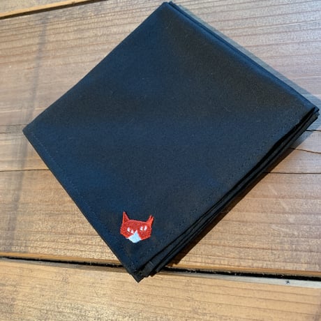 NECOREPA 刺繍ハンカチNo25　ブラックりんご猫