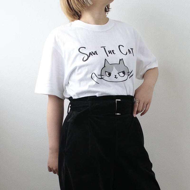 猫キャラクター Tシャツとスカートセット ネコリパ首相デザイン 不敵な笑み猫バンザイTシャツ | NECOREPA STORE