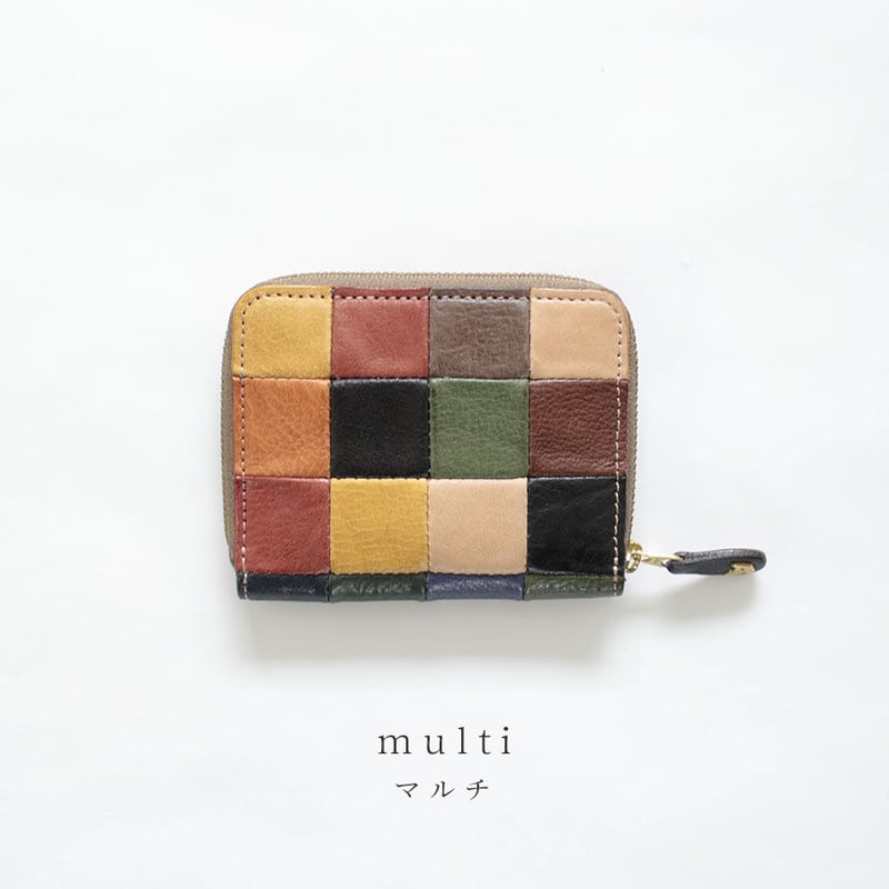 ブロックパッチワークジップミニウォレット 世界でたった1つ「Only  