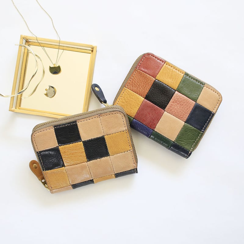 ブロックパッチワークジップミニウォレット 世界でたった1つ「Only  