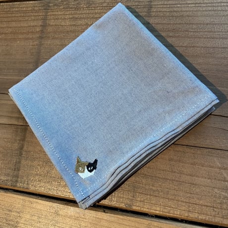 NECOREPA 刺繍ハンカチNo23　サックス三毛