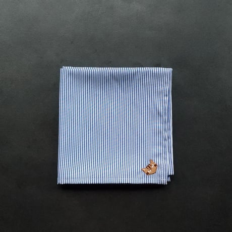NECOREPA 刺繍ハンカチNo16　ブルーストライプ茶トラ