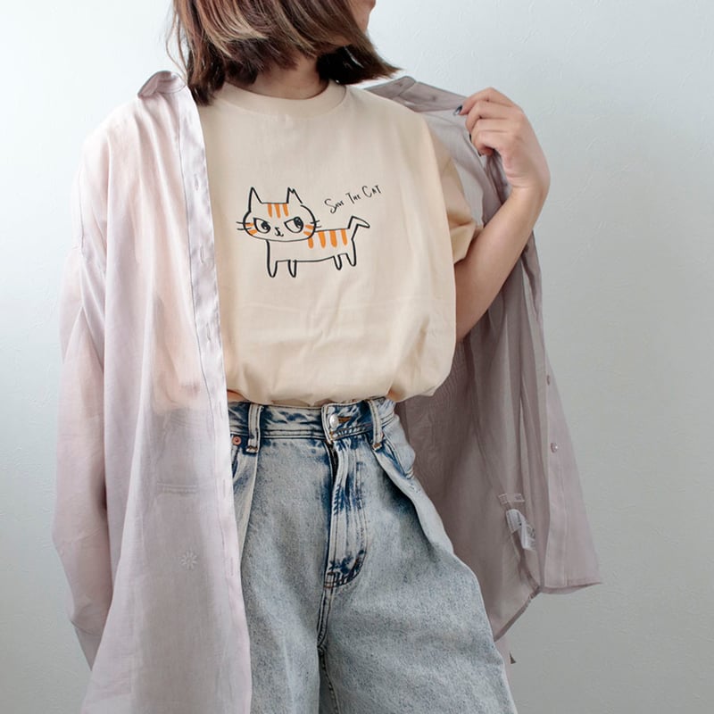 ネコリパ首相デザイン鍵しっぽ猫 Tシャツ | NECOREPA STORE