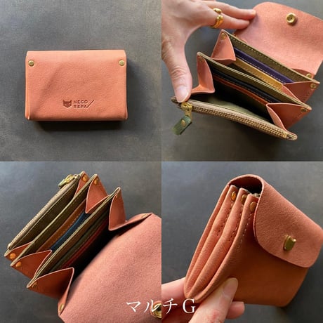 ネコリパワンレザーミニウォレット　丸ネコボタン　マルチF～I【kura】世界でたった１つ「Only one product in the world」