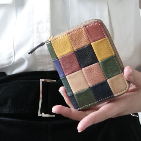 ブロックパッチワークジップミニウォレット　世界でたった１つ「Only one product in the world」