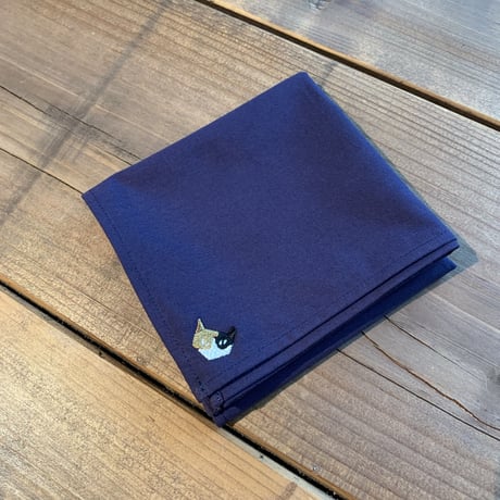 NECOREPA刺繍ハンカチNo1　ロイヤルブルー三毛